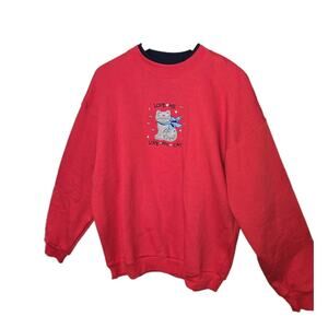 80s VTG Love My Cat Love Me Sweatshirt Crewneck Granny Chic Embroidered Size L